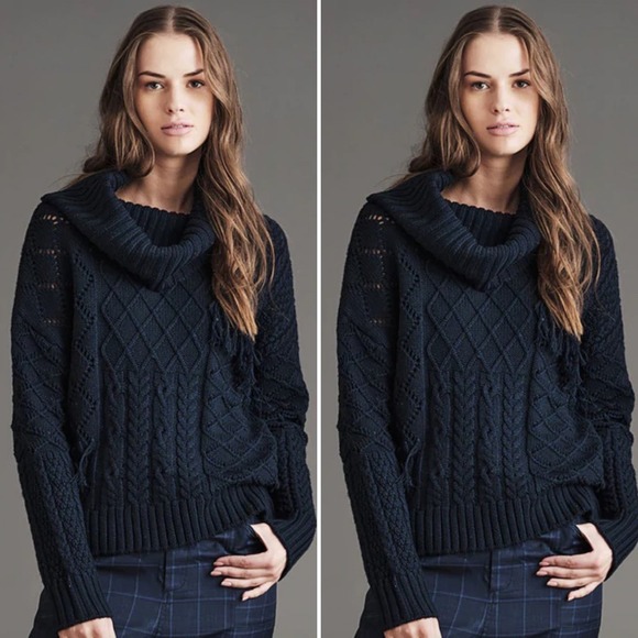 Haute Hippie Vanessa Cable Fringe Detail Wool Sweater Size Medium